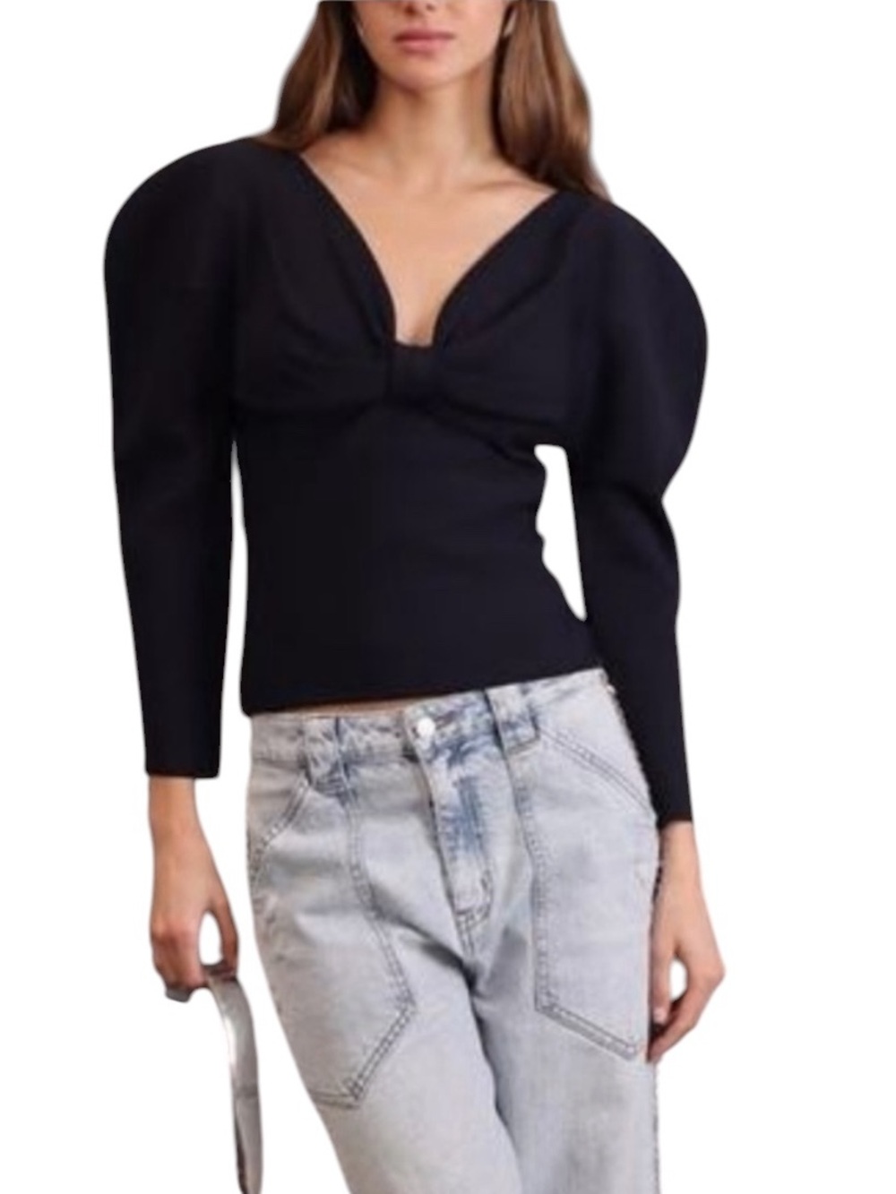 Avec Les Filles, Anthropologie NWT Bow-Front accent statement Sleeve Top Navy XS